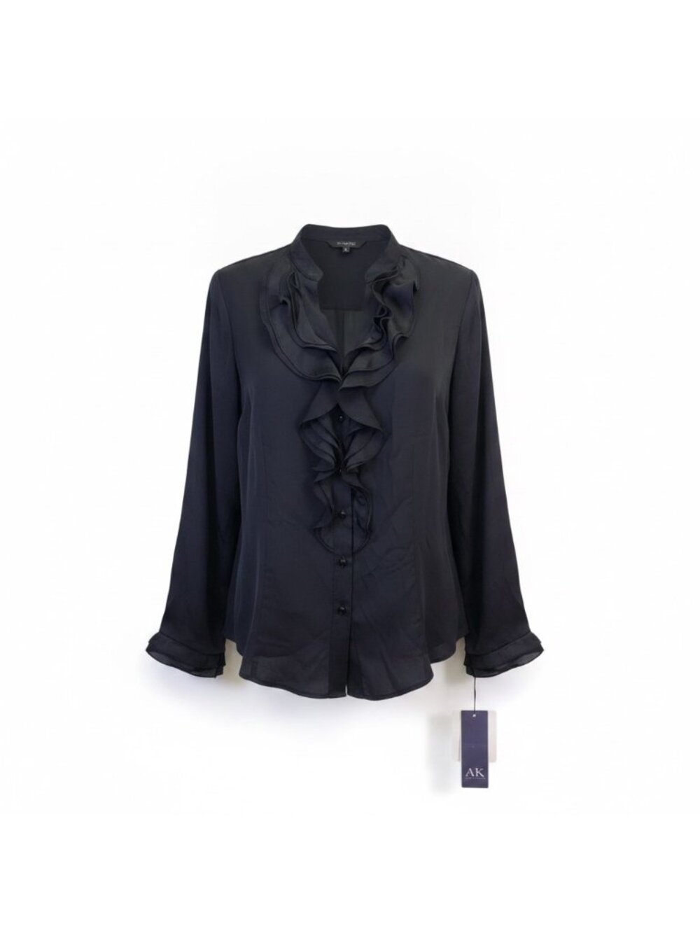 Anne Klein Womens Black Ruffled Button-Down Blouse Size 0X